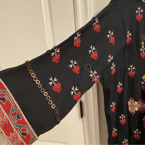 Ulla Johnson Black Red Intricate Golden Long Sleeve Mini Dress Medium - Picture 13 of 16